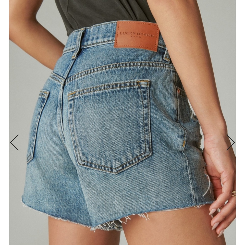Lucky Brand 90s loose midi short distressed denim jean 100% cotton size 29 - Picture 3 of 4